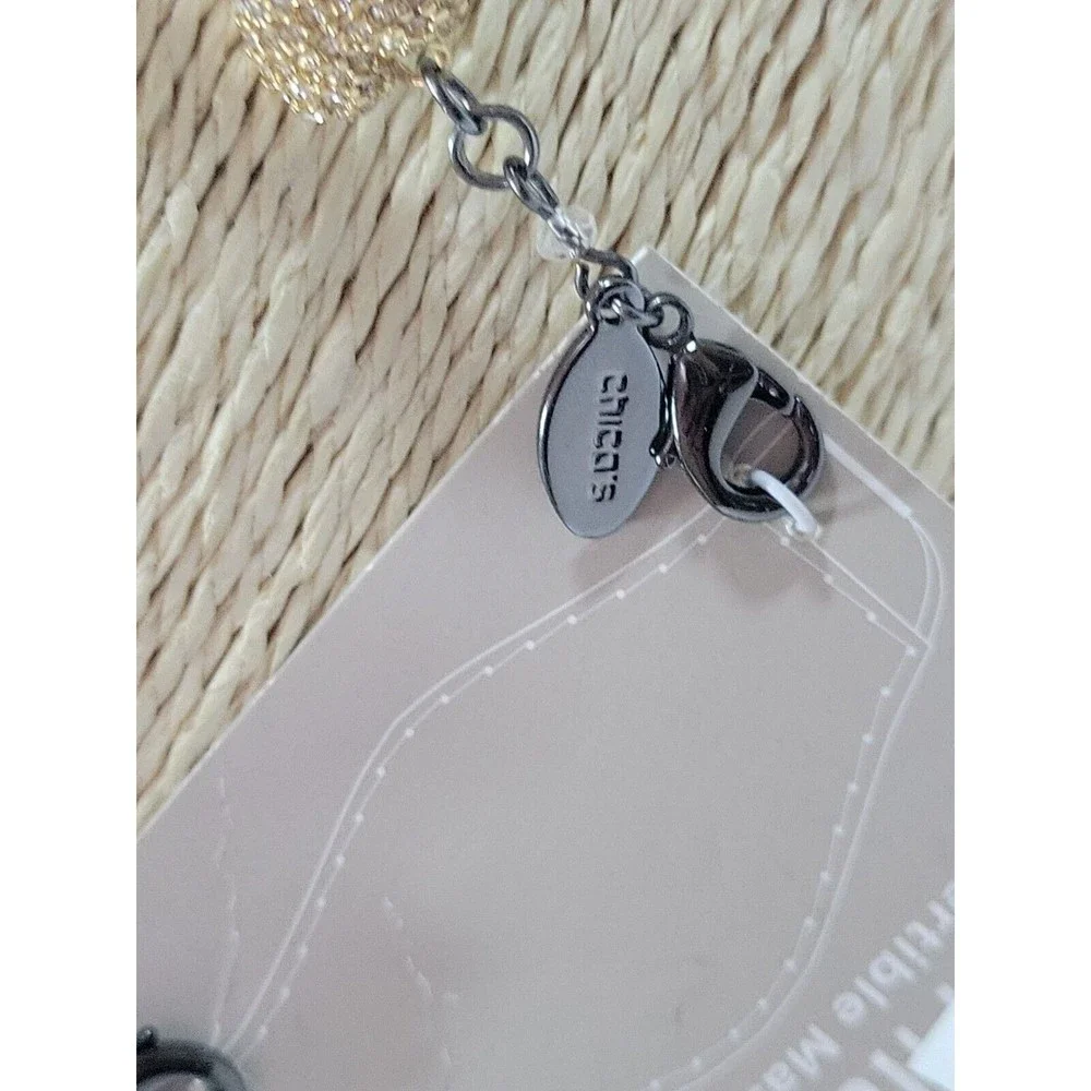 Chico's Gunmetal Heart Faux Pearl Peace Chic Convertible Mask Necklace-NWT